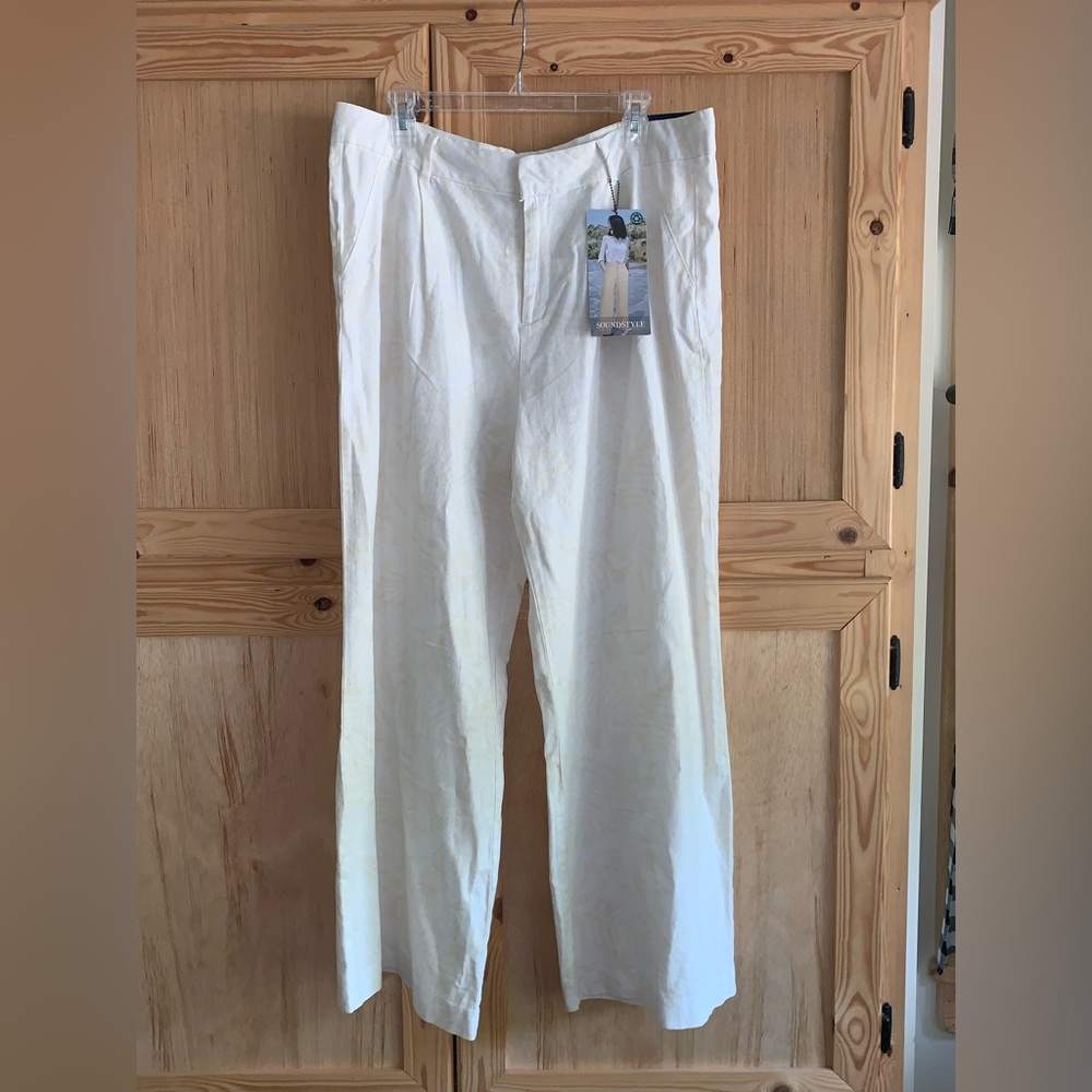Sound Style NWT off white cream tye-dye linen blend wide leg trouser pants 16/33